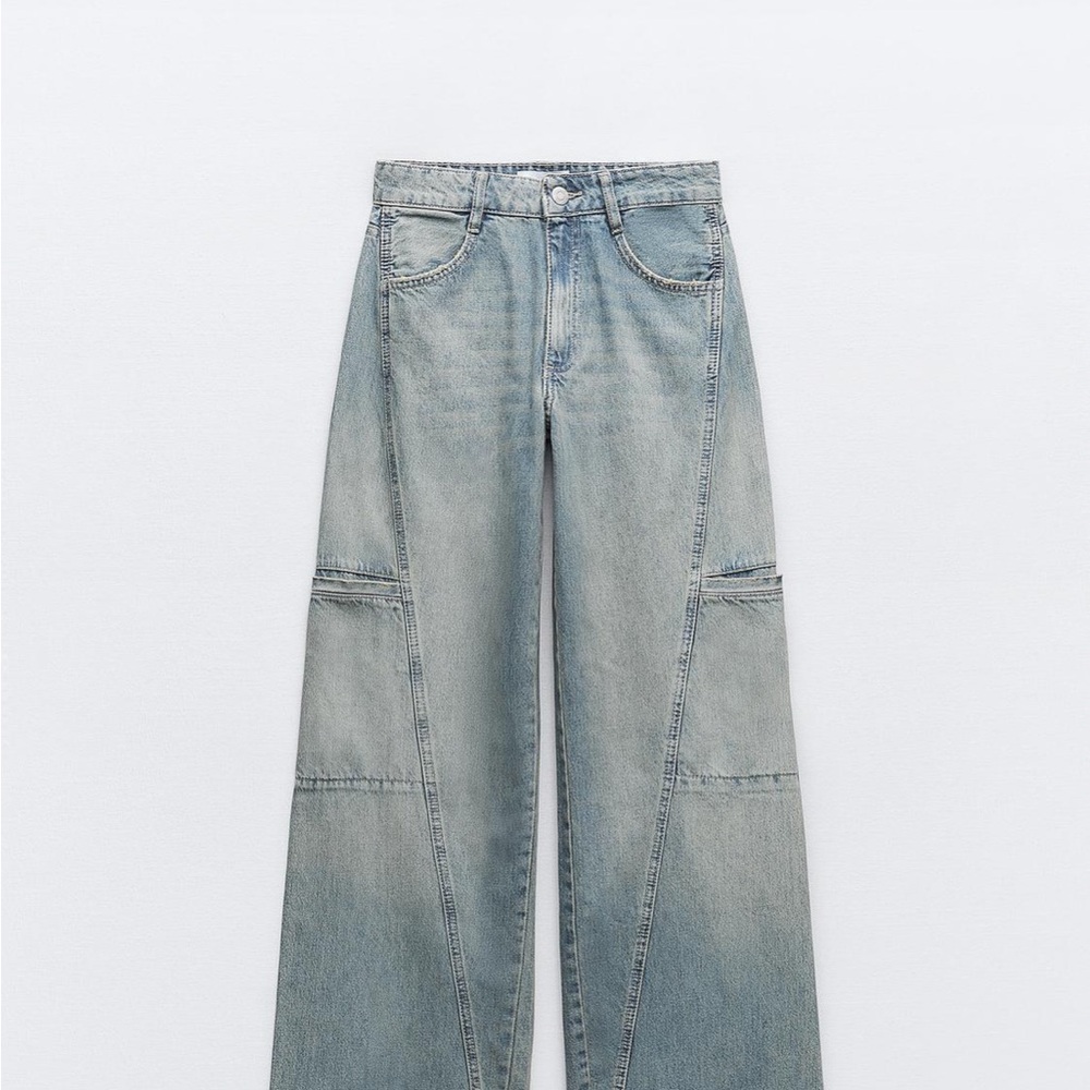 Zara Blue Flare Wide Leg Jeans High-Rise
